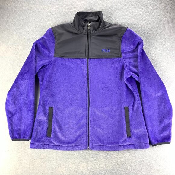 Fila Womens Fleece Jacket Large Purple Gray Full‎ Zip Pockets Polyester - Picture 1 of 11